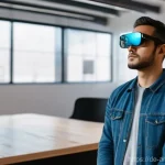 Home 19 증강현실 기반의 제품 디자인 사례 - **Prompt:** A young, focused product designer, perhaps in their late 20s or early 30s, wearing sleek...